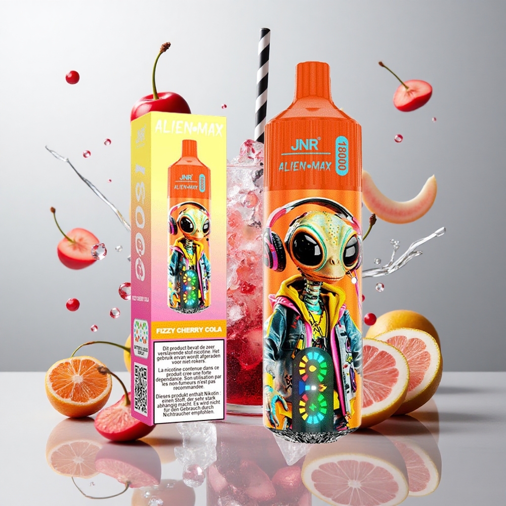 Cereza Refresca-Cola Fizzy JNR Alien Max 18000 Caladas con Pantalla LED Inteligente y Doble Bobina Mesh