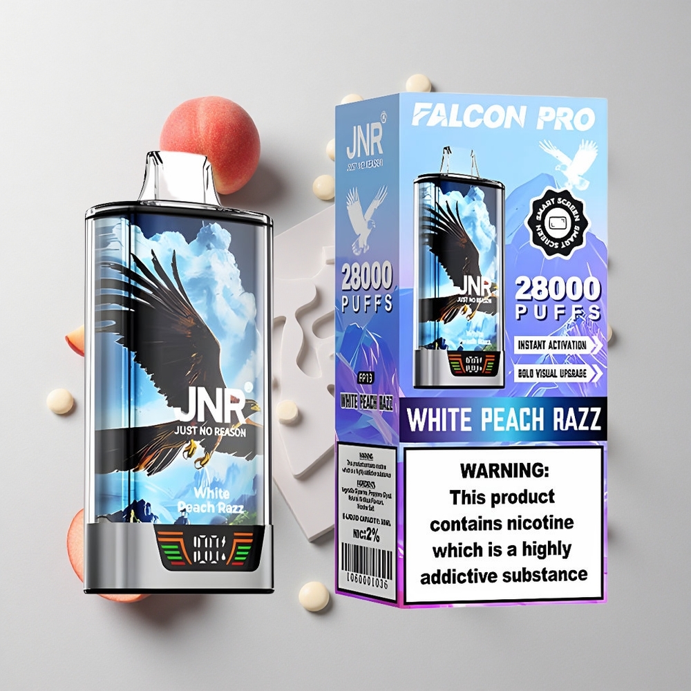 Melocotón Blanco Frambuesa JNR Falcon Pro 28000 Caladas 30ml 5% Nicotina