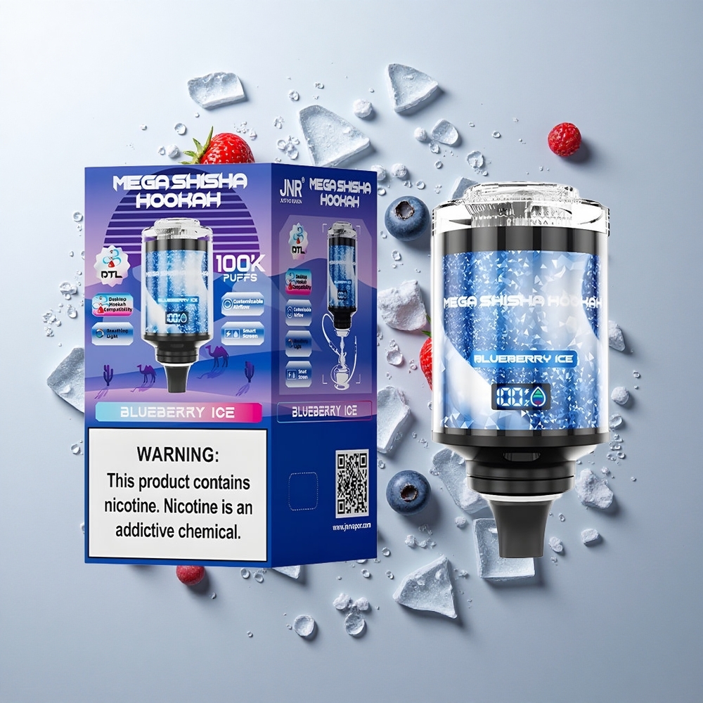 Arándano Helado JNR Mega Shisha Hookah 100K Pantalla Inteligente y Carga Rápida Tipo-C