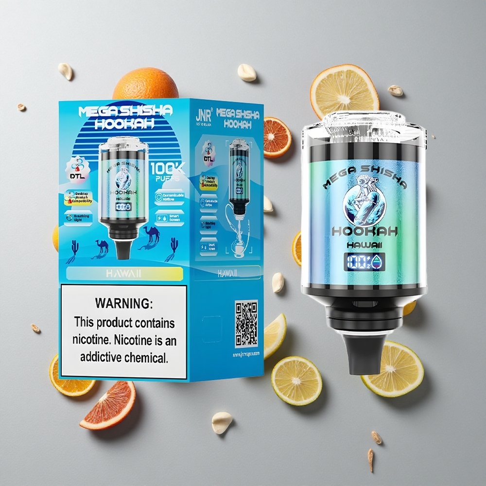 Hawaii JNR Mega Shisha Hookah 100K Compatibilidad de Escritorio con Pantalla Inteligente y Batería Recargable 2200mAh