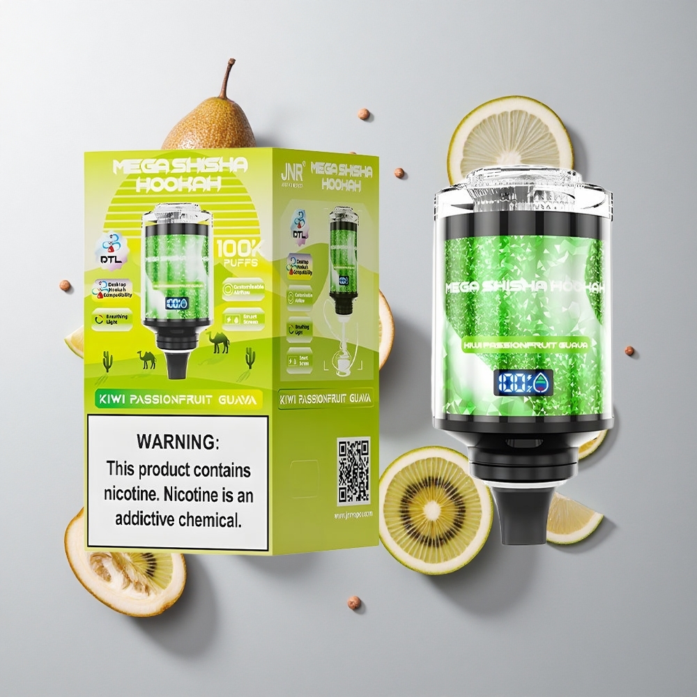 Kiwi Maracuyá Guayaba JNR Mega Shisha Hookah 100K Pantalla Inteligente 2200mAh