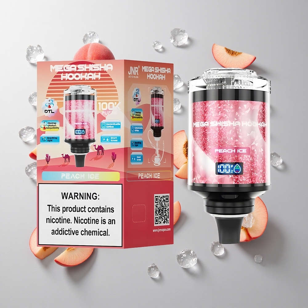 Melocotón Helado JNR Mega Shisha Hookah 100K Caladas Compatibilidad con Escritorio 2200mAh