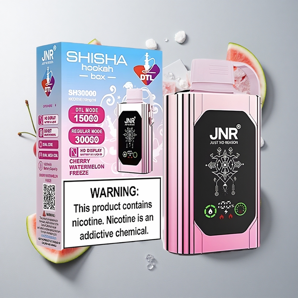 Cereza Sandía Helada JNR Shisha Hookah Box 20500 Caladas Pantalla HD Carga Rápida Tipo-C