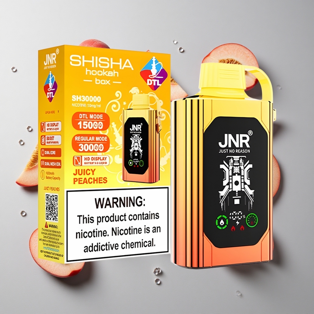 Melocotones Jugosos JNR Shisha Hookah Box 20500 Caladas Pantalla HD Doble Malla