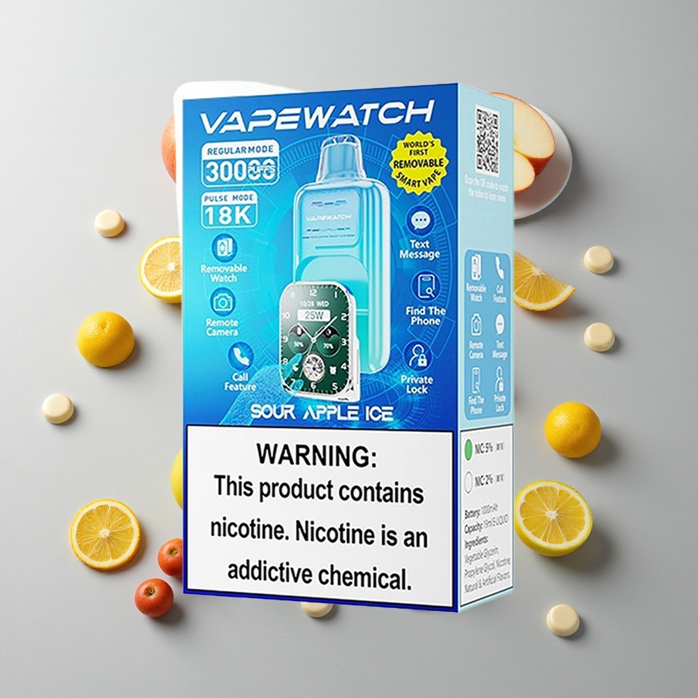 Manzana Ácida Helada JNR Vape Watch 30000 Caladas Capacidad de Batería 1000mAh Tipo-C Carga Rápida