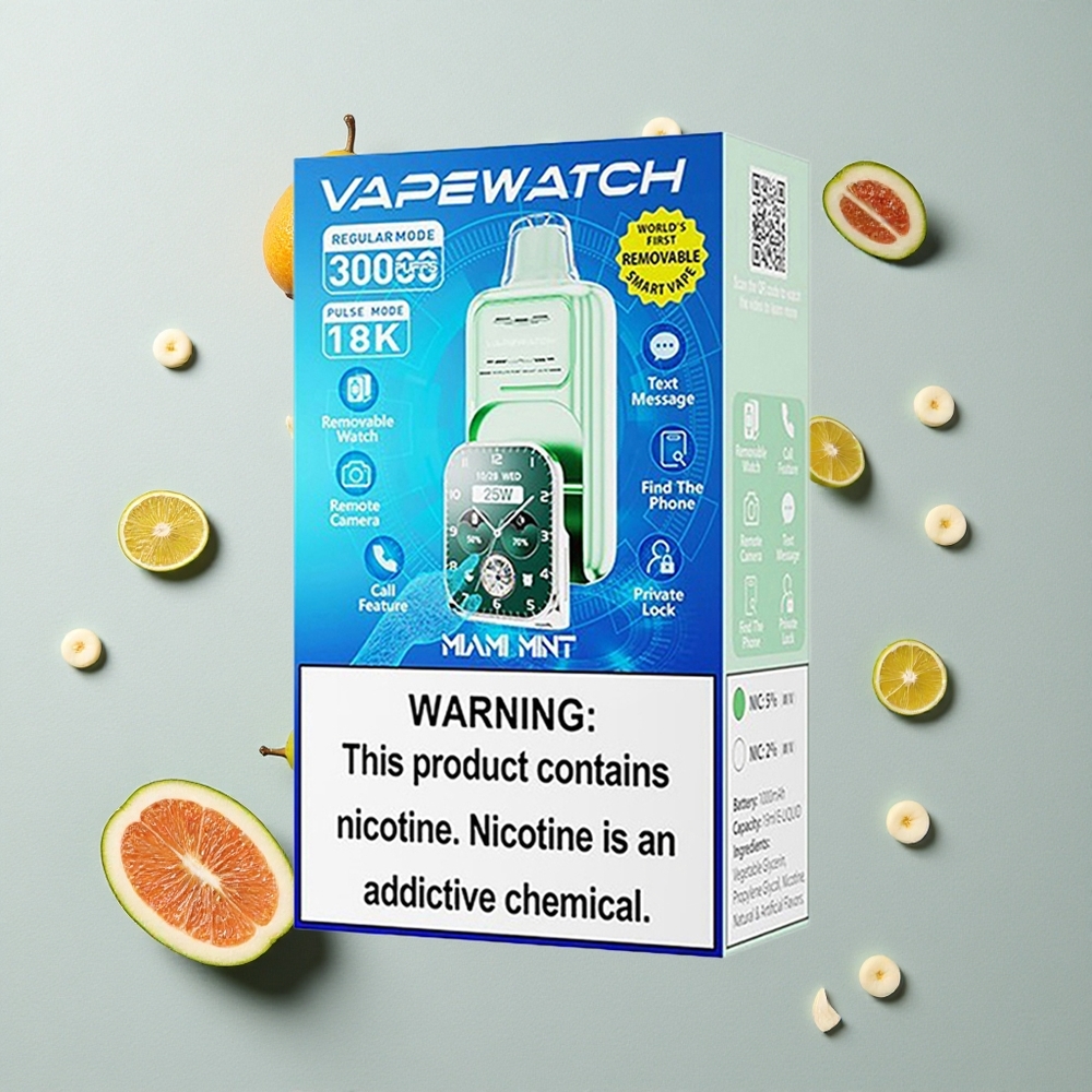 Menta de Miami JNR Vape Watch 30000 Caladas Capacidad de Batería 1000mAh Tipo-C Carga Rápida
